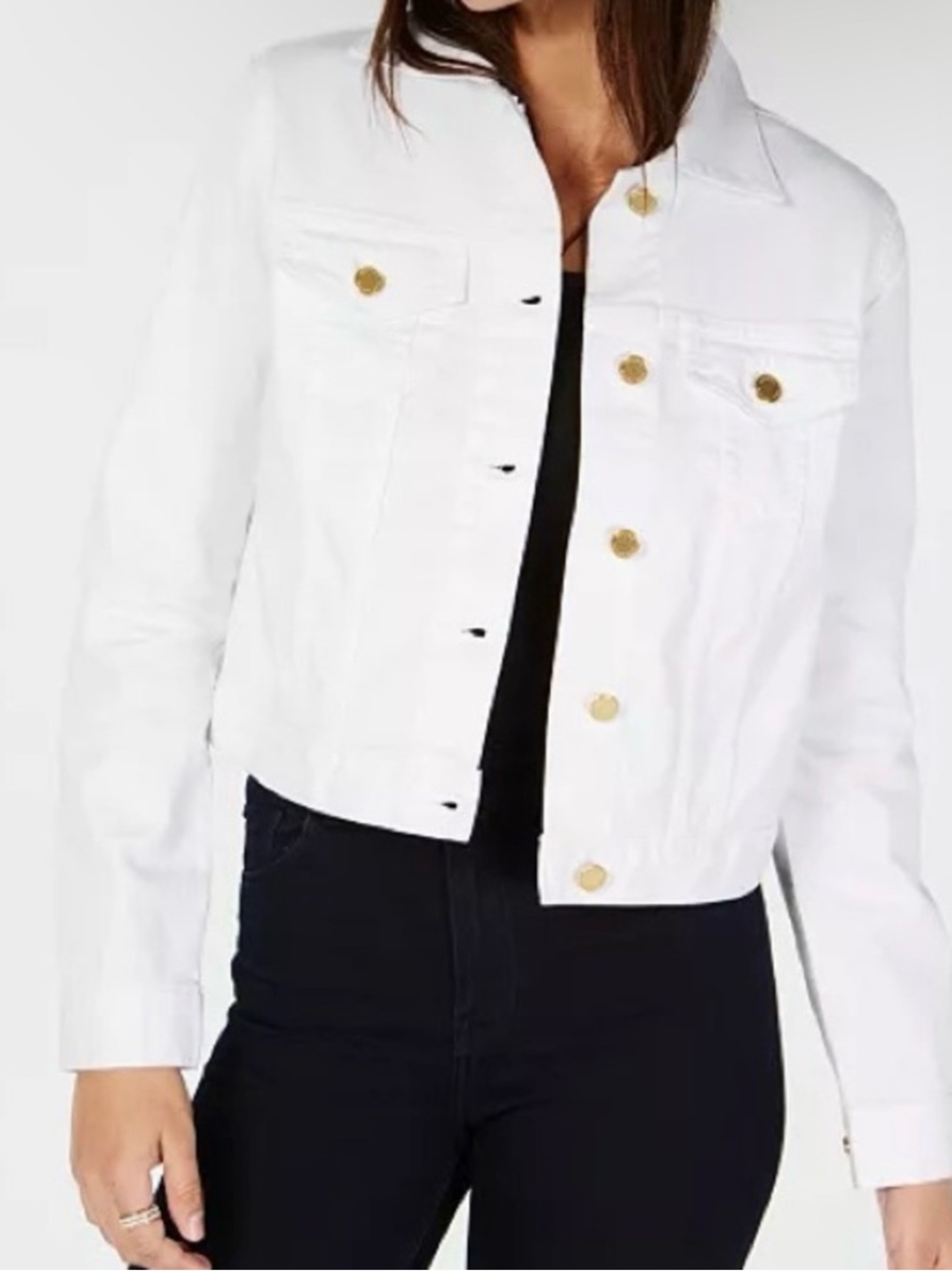 MICHAEL Michael Kors White Denim Jacket with Gold Buttons